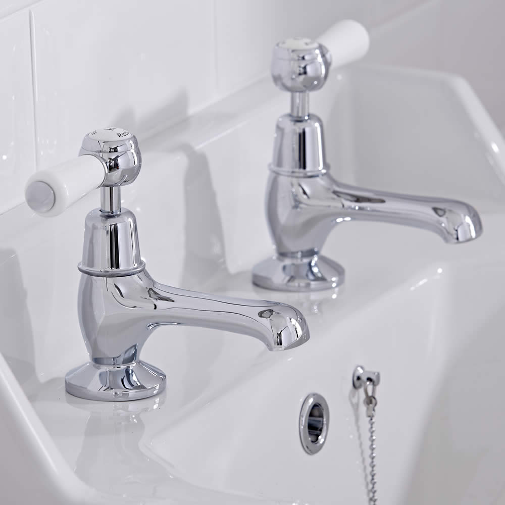 Robinet lavabo Rétro - Blanc & Chrome - Topaz
