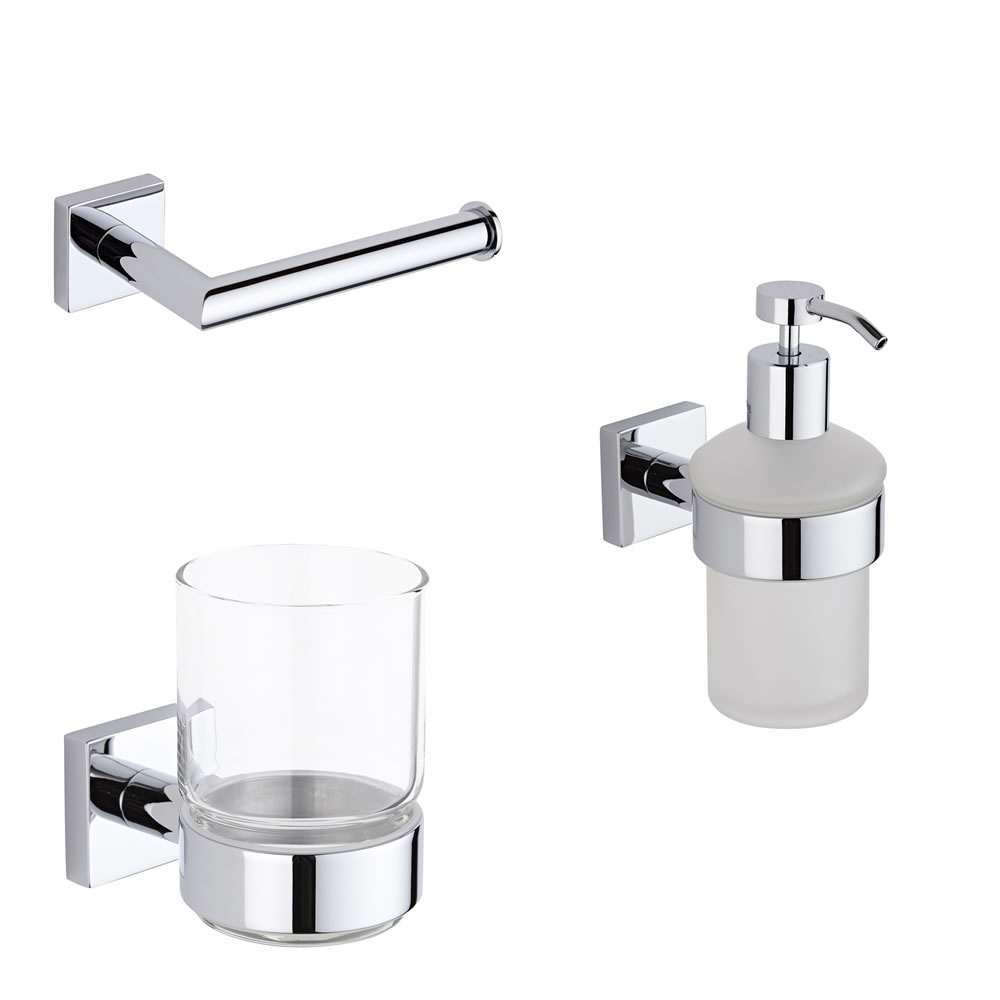 Ensemble de 3 Accessoires de Salle de Bains Liso - Laiton Massif - Finition Chromée