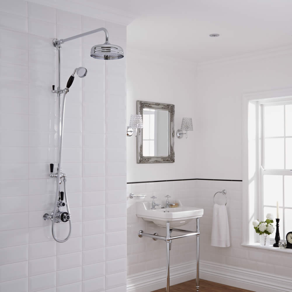 Colonne de douche Rétro Noir & Chrome Pommeau 19cm & Douchette
