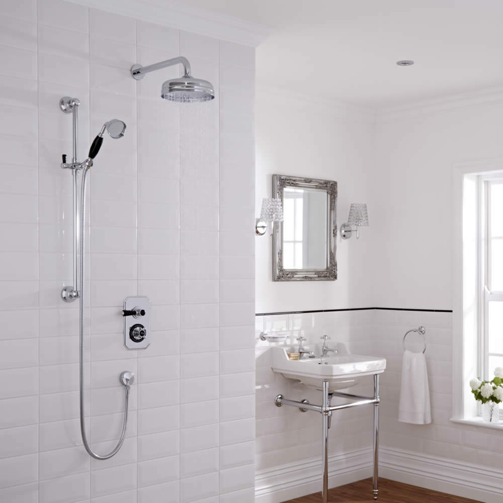 Douche Encastrable Rétro Thermostatique Pommeau Mural Ø 19cm & Douchette