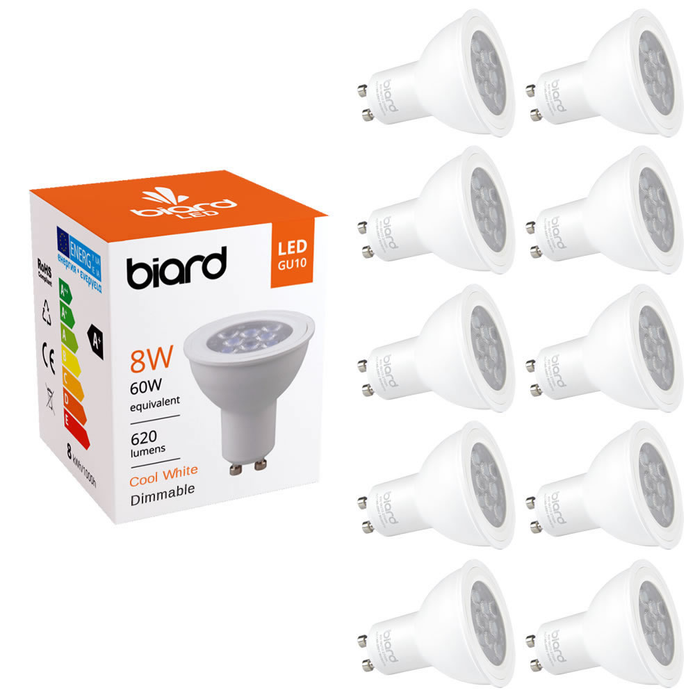Biard Lot de 10 Ampoules spot LED Dimmables 8W GU10