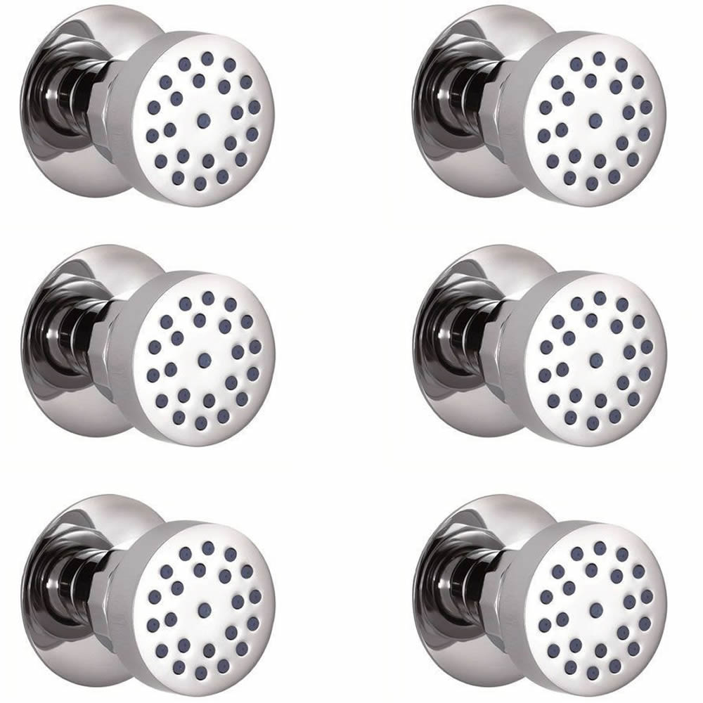 Lot de 6 Buses Hydromassantes Rondes en Laiton Massif Chromé - Round