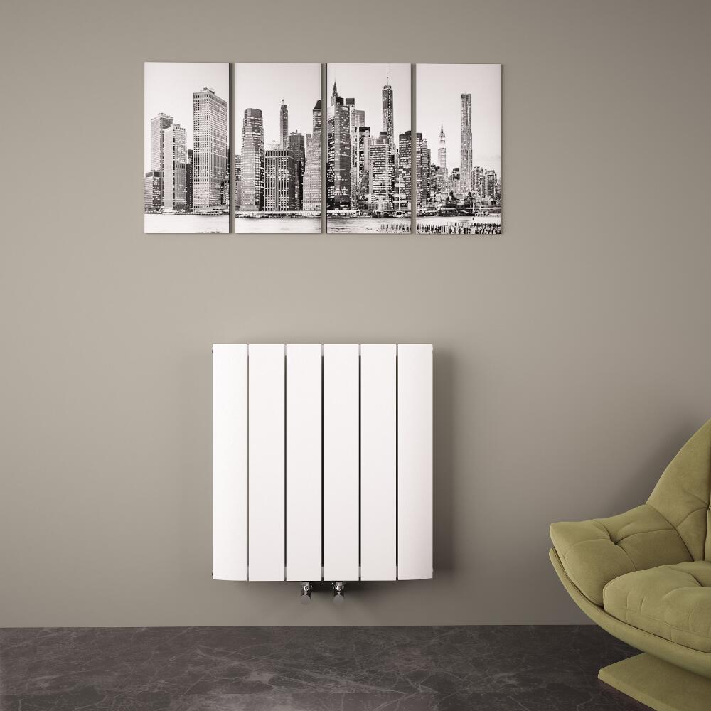 Radiateur Design Horizontal Raccordement Central Aluminium Blanc Aurora 60cm x 56,5cm x 4,6cm 768 Watts