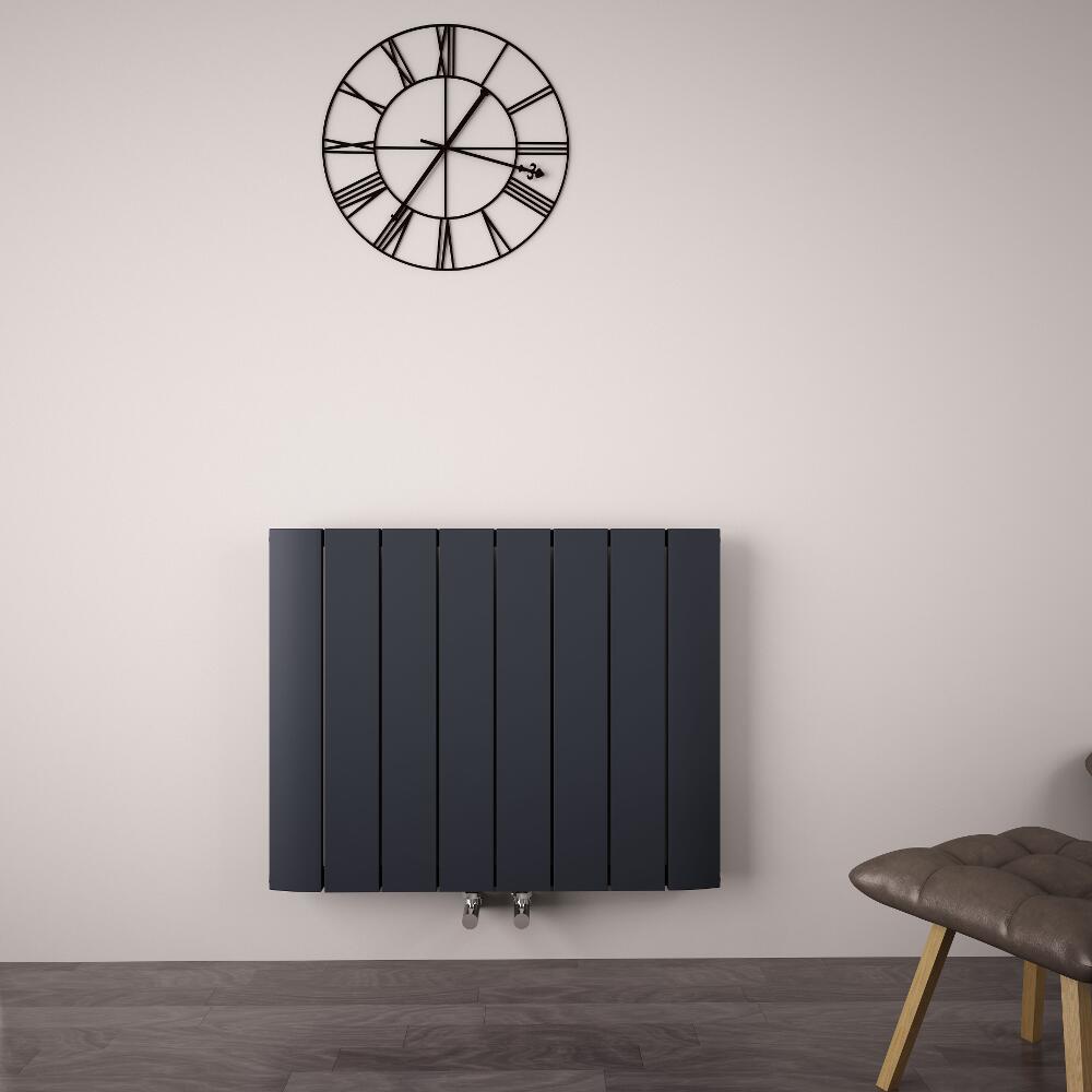 Radiateur Design Horizontal Raccordement Central Aluminium Anthracite Aurora 60cm x 75,5cm x 4,6cm 1024 Watts