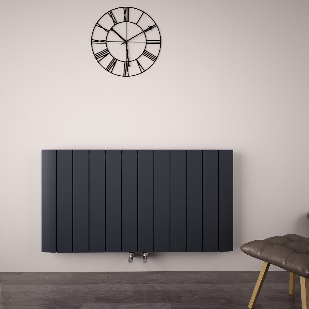 Radiateur Design Horizontal Raccordement Central Aluminium Anthracite Aurora 60cm x 113,5cm x 4,6cm 1535 Watts