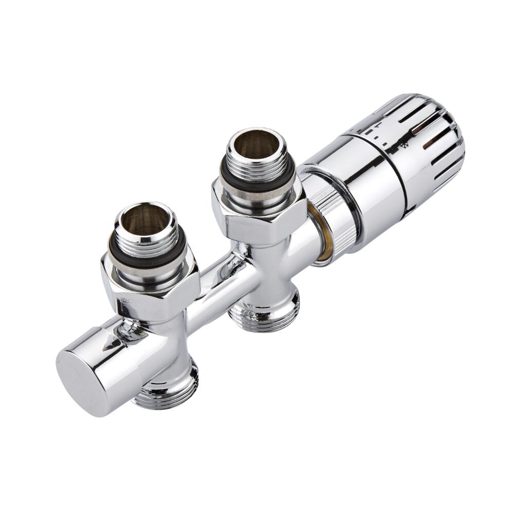 Robinet radiateur en H Thermostatique droit - Adaptateur cuivre 14mm