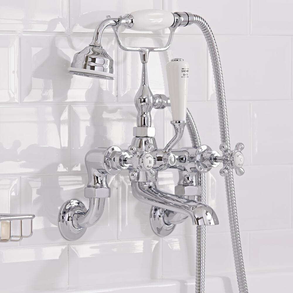 Robinet Bain Douche Mural Topaz Têtes Croisillons Blancs