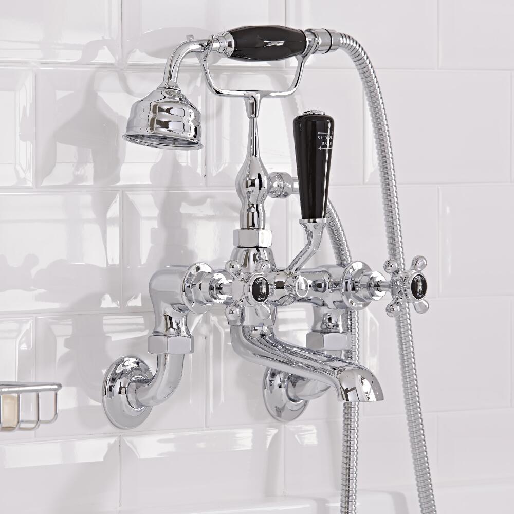 Robinet Bain Douche Mural Topaz Têtes Croisillons Noirs