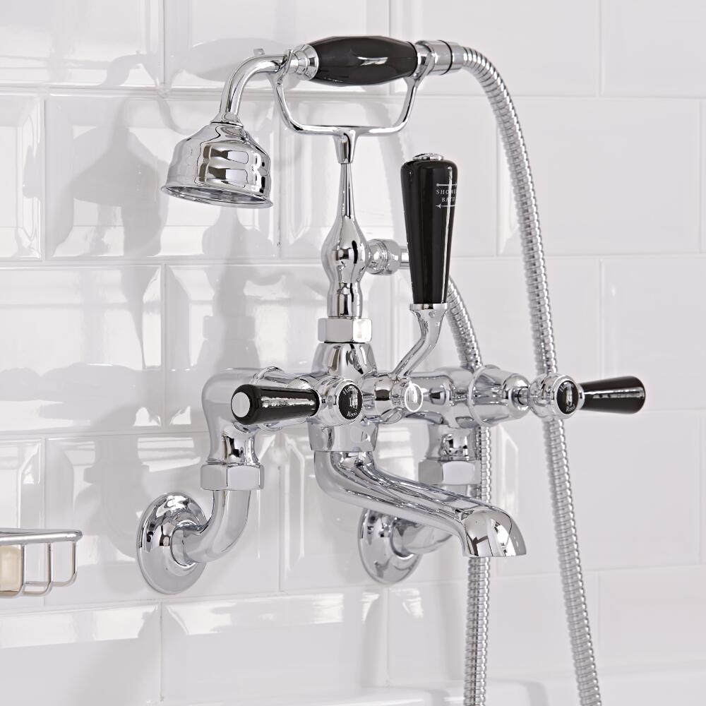 Robinet Bain Douche Mural Topaz Têtes Leviers Noirs