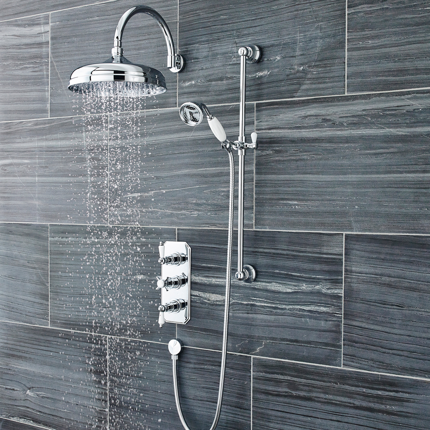 Douche Encastrable Thermostatique Rétro Pommeau Ø 30cm Mural & Douchette