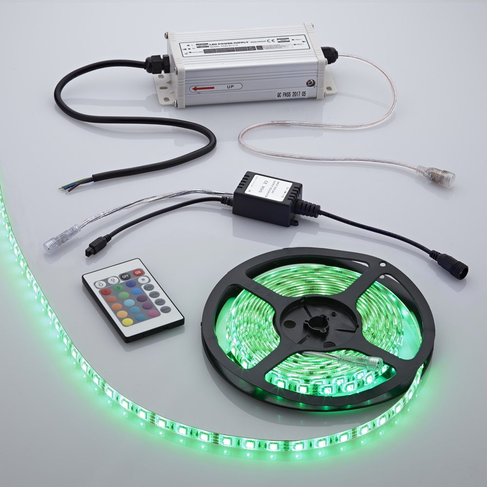Biard Bande lumineuse 5 mètres étanche 300 LED RGB 5050 avec alimentation électrique et contrôleur