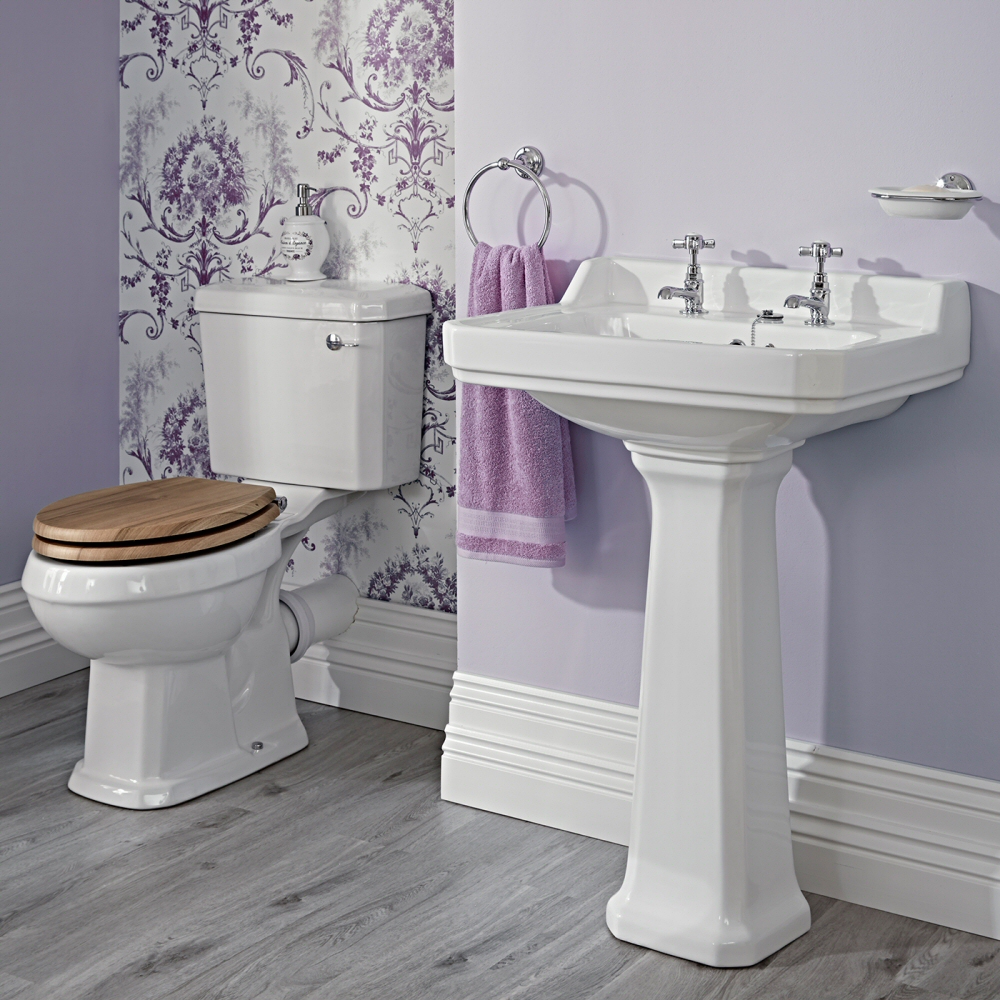Lavabo sur colonne Carlton 59cm & WC - Rétro - Choix d'abattant