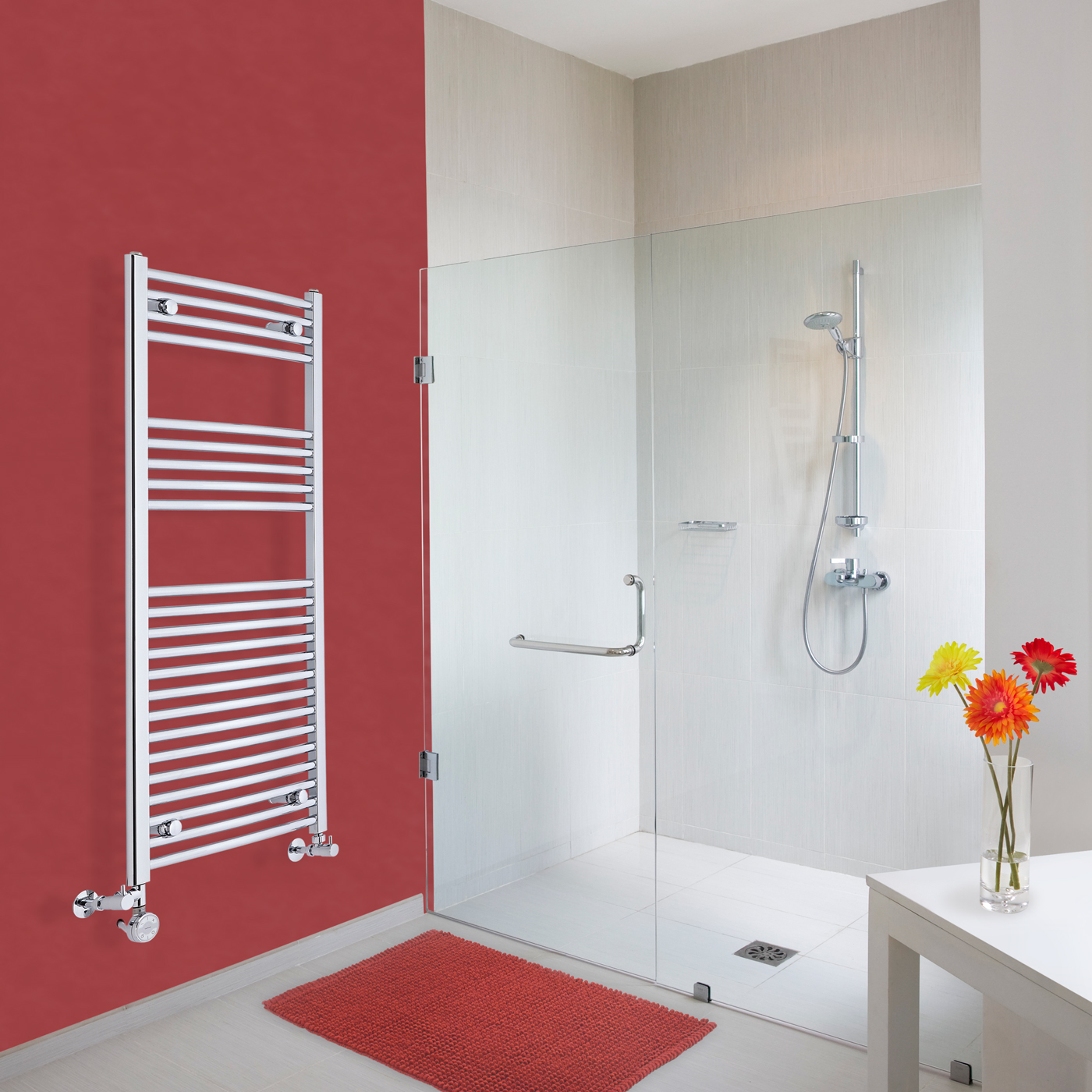 Hudson Reed Sèche-Serviettes Mixte Incurvé Chromé Ischia 120cm x 50cm x 4,5cm 448 Watts