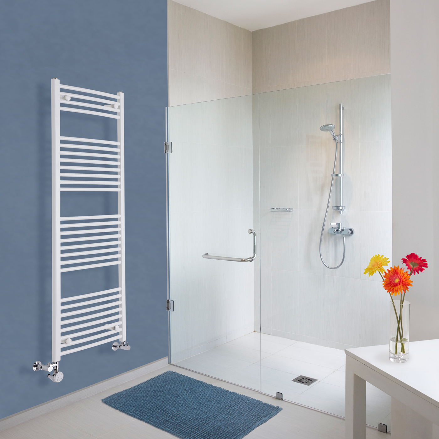 Hudson Reed Sèche-Serviettes Mixte Incurvé Blanc Etna 150cm x 50cm x 4,5cm 828 Watts