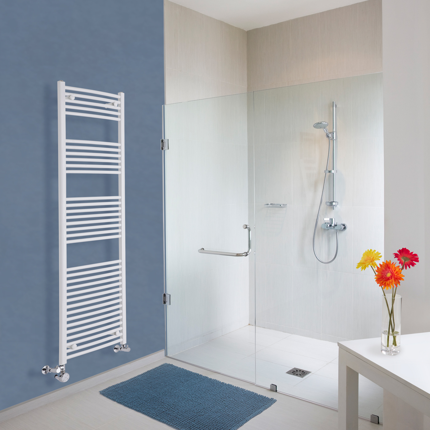 Hudson Reed Sèche-Serviettes Mixte Incurvé Blanc Etna 180cm x 50cm x 4,5cm 1000 Watts