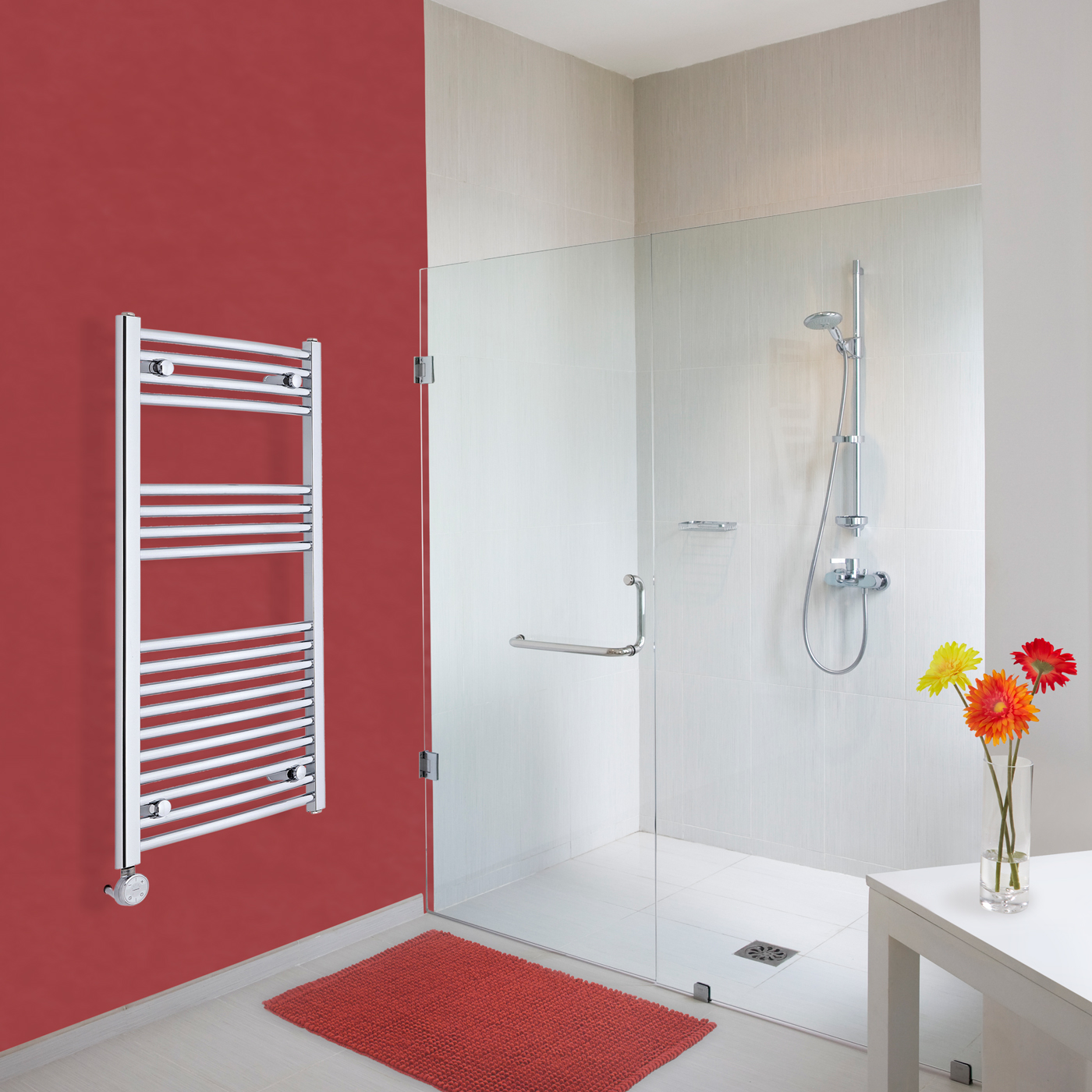 Hudson Reed Sèche-Serviettes Électrique Incurvé Chromé Ischia 100cm x 50cm x 4,5cm