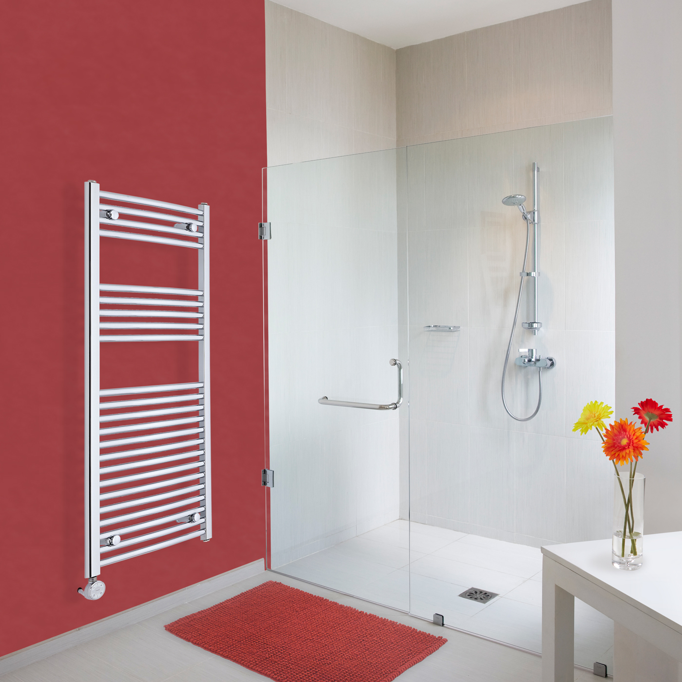 Hudson Reed Sèche-Serviettes Électrique Incurvé Chromé Ischia 120cm x 50cm x 4,5cm