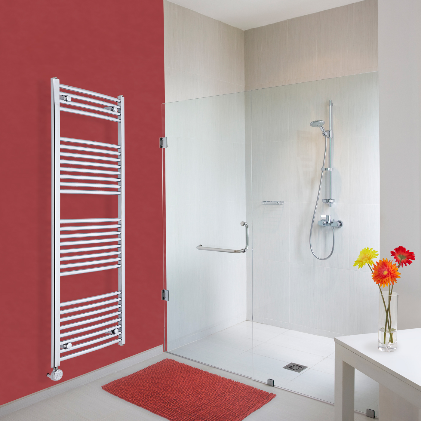 Hudson Reed Sèche-Serviettes Électrique Incurvé Chromé Ischia 150cm x 50cm x 4,5cm