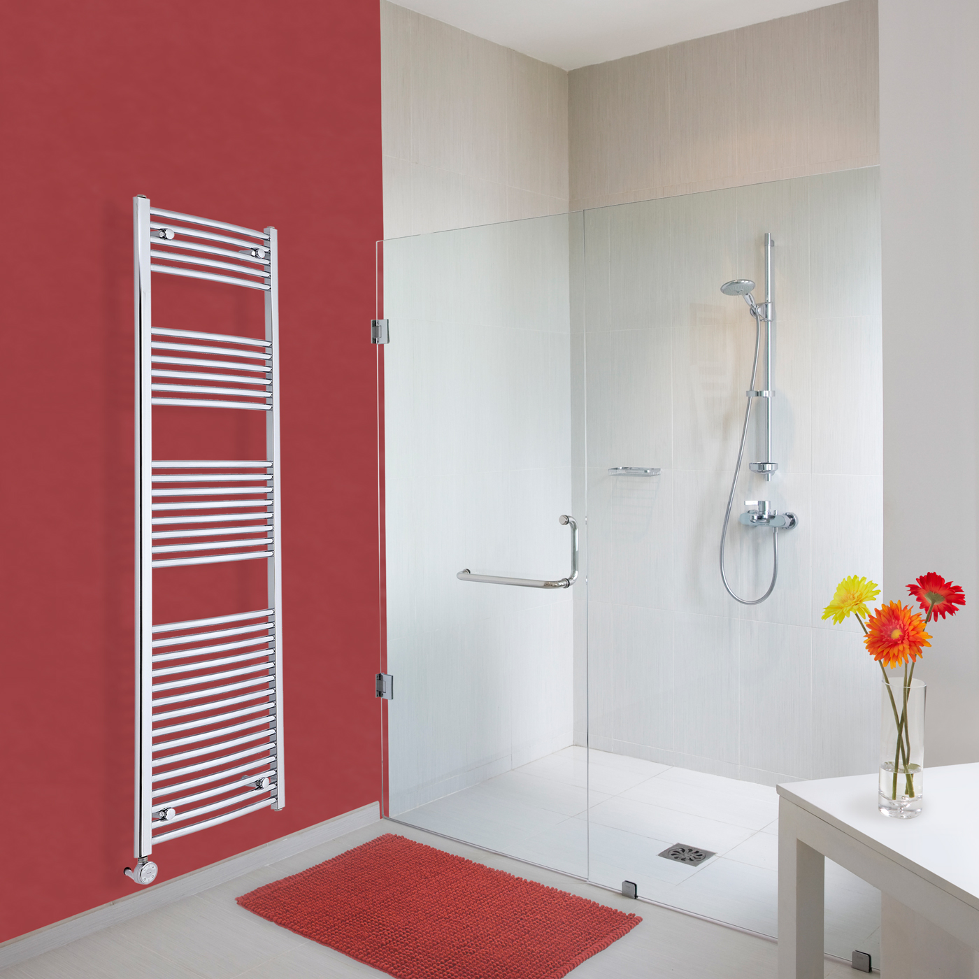 Hudson Reed Sèche-Serviettes Électrique Incurvé Chromé Ischia 180cm x 50cm x 4,5cm