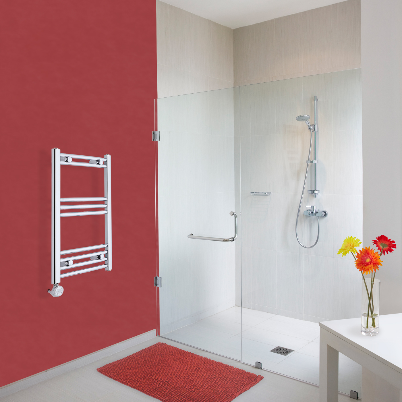 Hudson Reed Sèche-Serviettes Électrique Incurvé Chromé Ischia 70cm x 40cm x 3,8cm