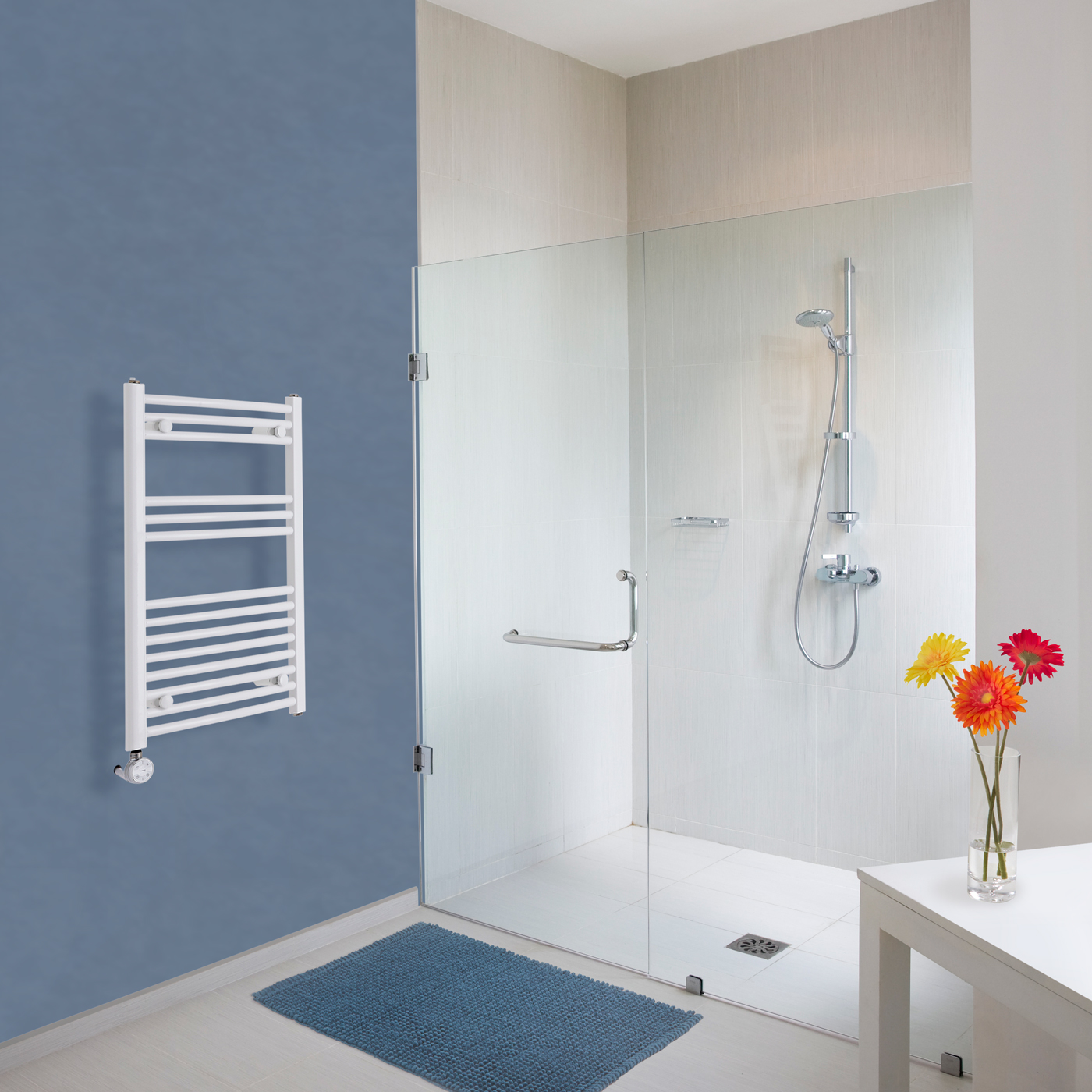 Hudson Reed Sèche-Serviettes Électrique Incurvé Blanc Etna 80cm x 50cm x 4,5cm