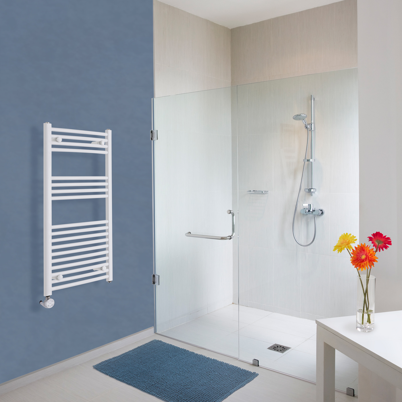 Hudson Reed Sèche-Serviettes Électrique Incurvé Blanc Etna 100cm x 50cm x 4,5cm