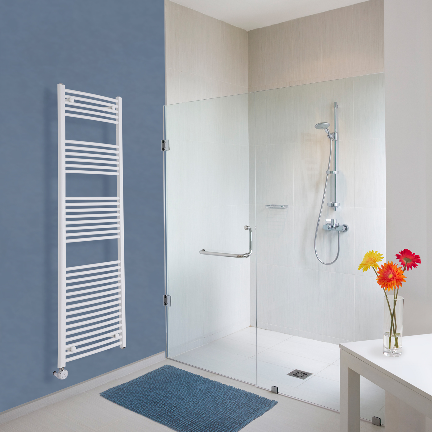 Hudson Reed Sèche-Serviettes Électrique Incurvé Blanc Etna 180cm x 50cm x 4,5cm