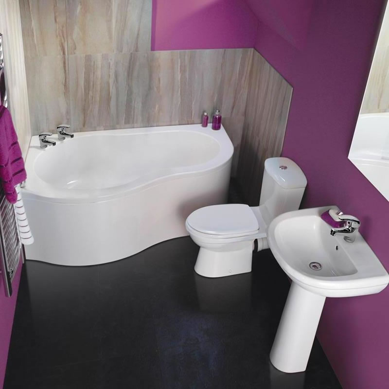 Ensemble baignoire d'angle 150x100cm lavabo et toilette WC moderne Ivo