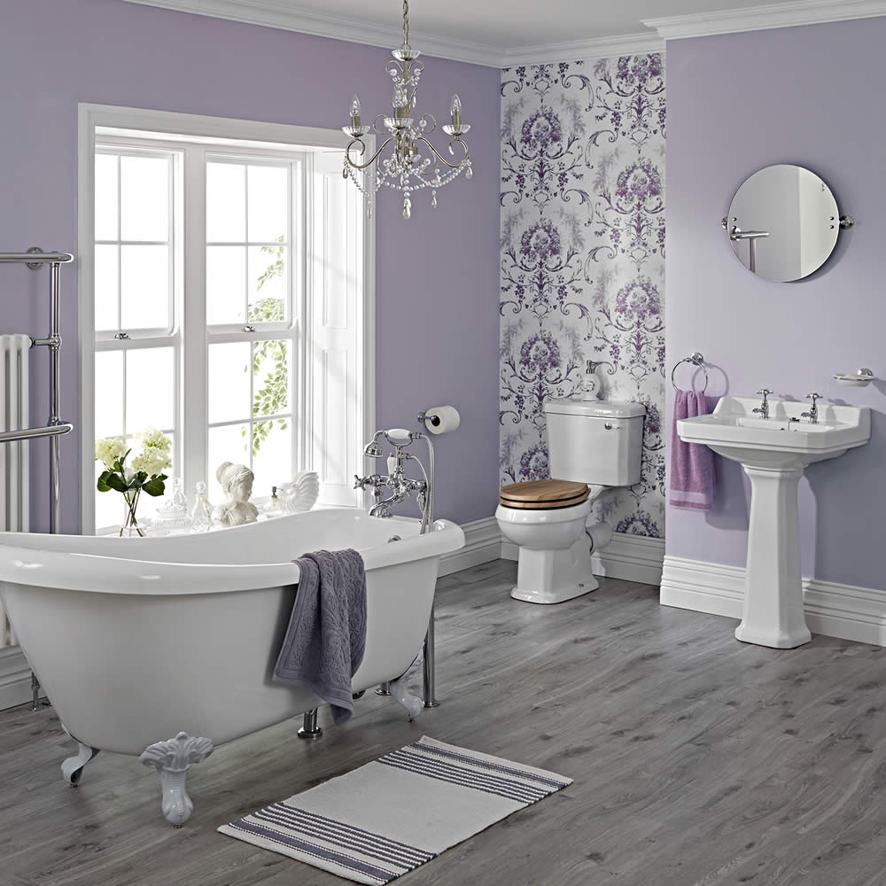Ensemble Baignoire Ilot Pieds Blancs, Lavabo & WC Carlton