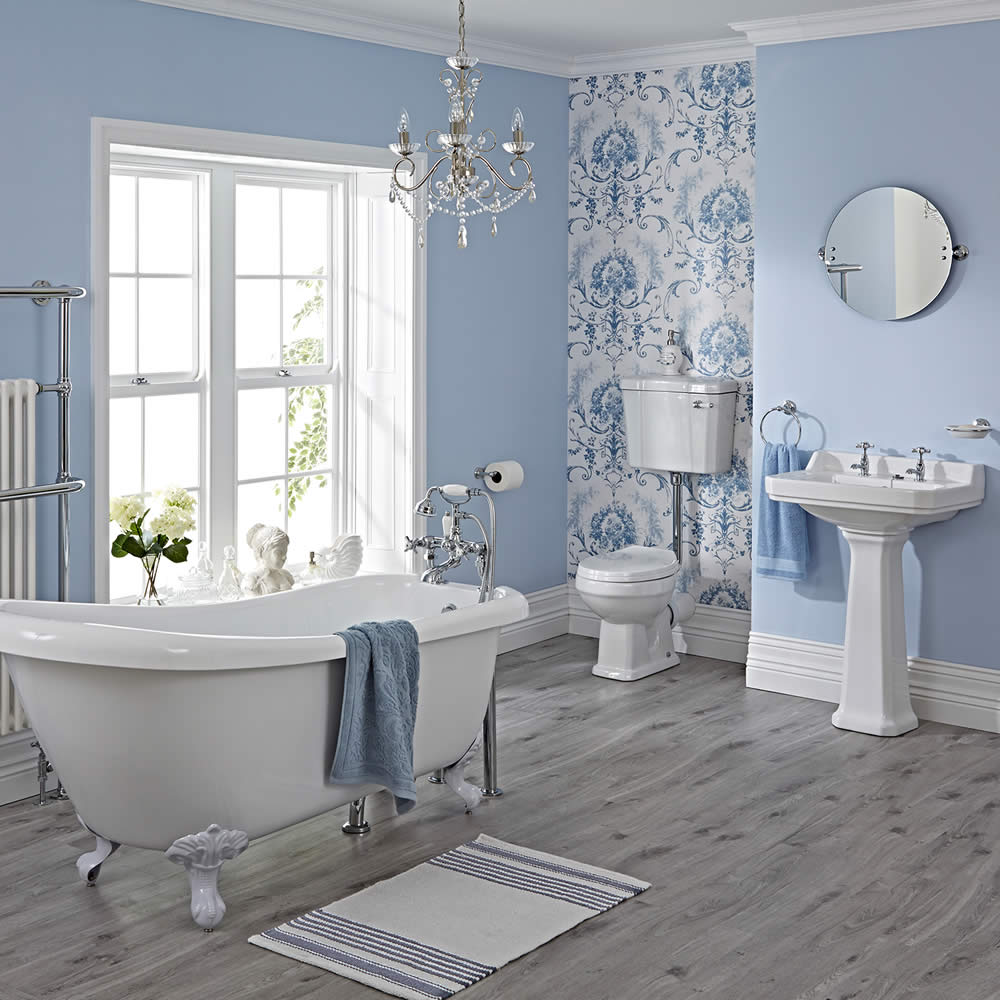Ensemble Lavabo WC Baignoire Îlot Pieds Blancs & Robinetterie Carlton