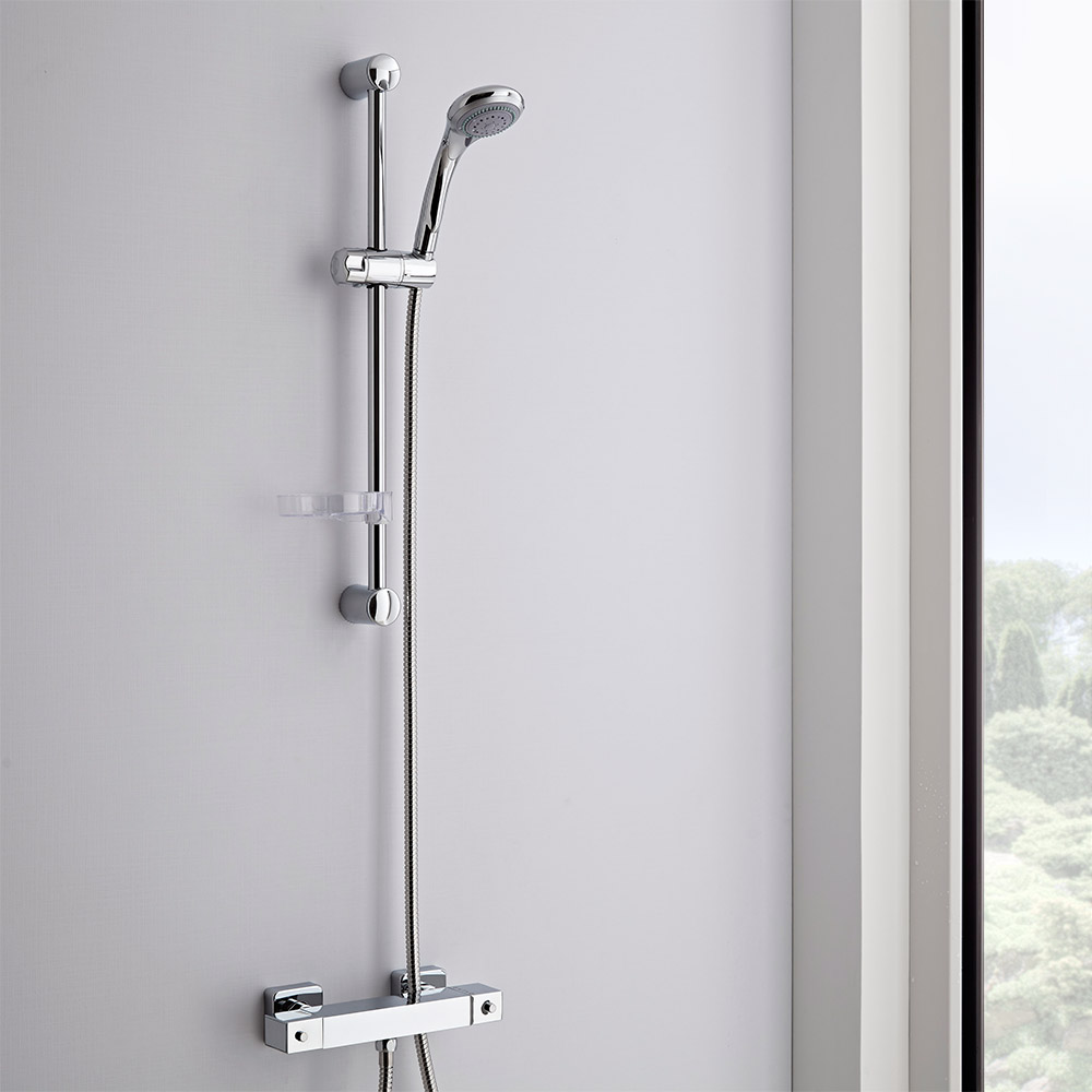 Kit de Douche Thermostatique Douchette sur Rampe & Porte-Savon - Square