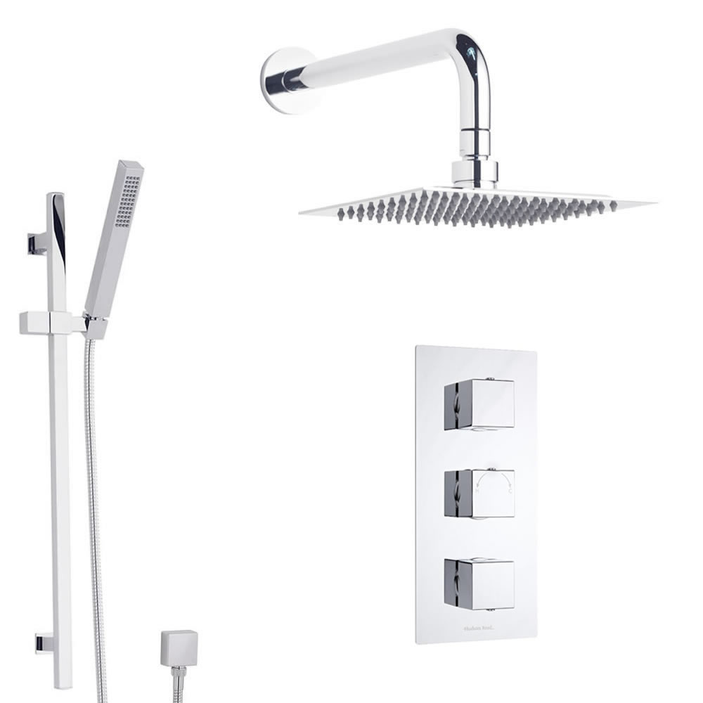 Douche Encastrable Thermostatique Pommeau Mural 20cm & Douchette Cubique - Square