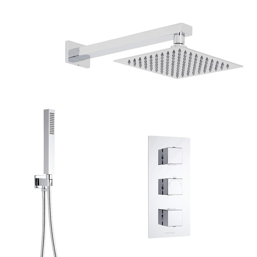 Kit Douche Thermostatique encastrable Cubique 3 Fonctions Pommeau 20x20cm & Douchette