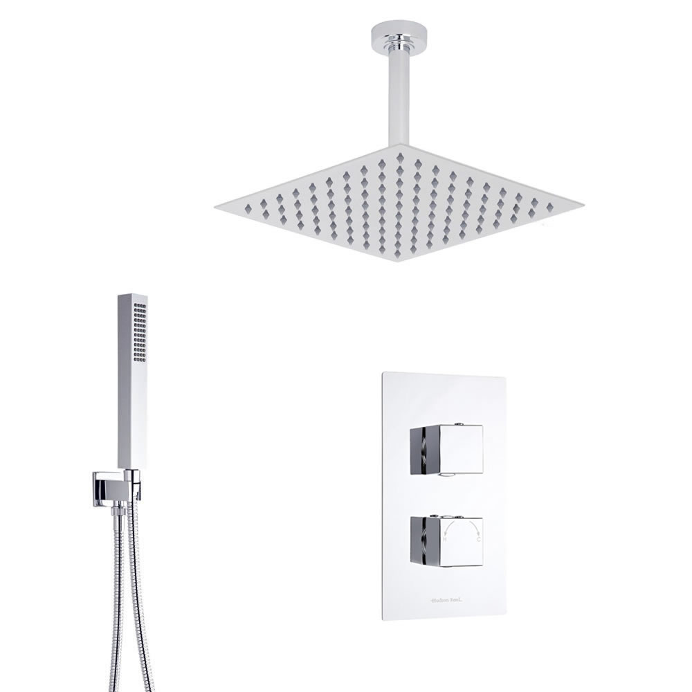Kit Douche Thermostatique encastrable Moderne Cubique Pommeau 30x30cm & Douchette
