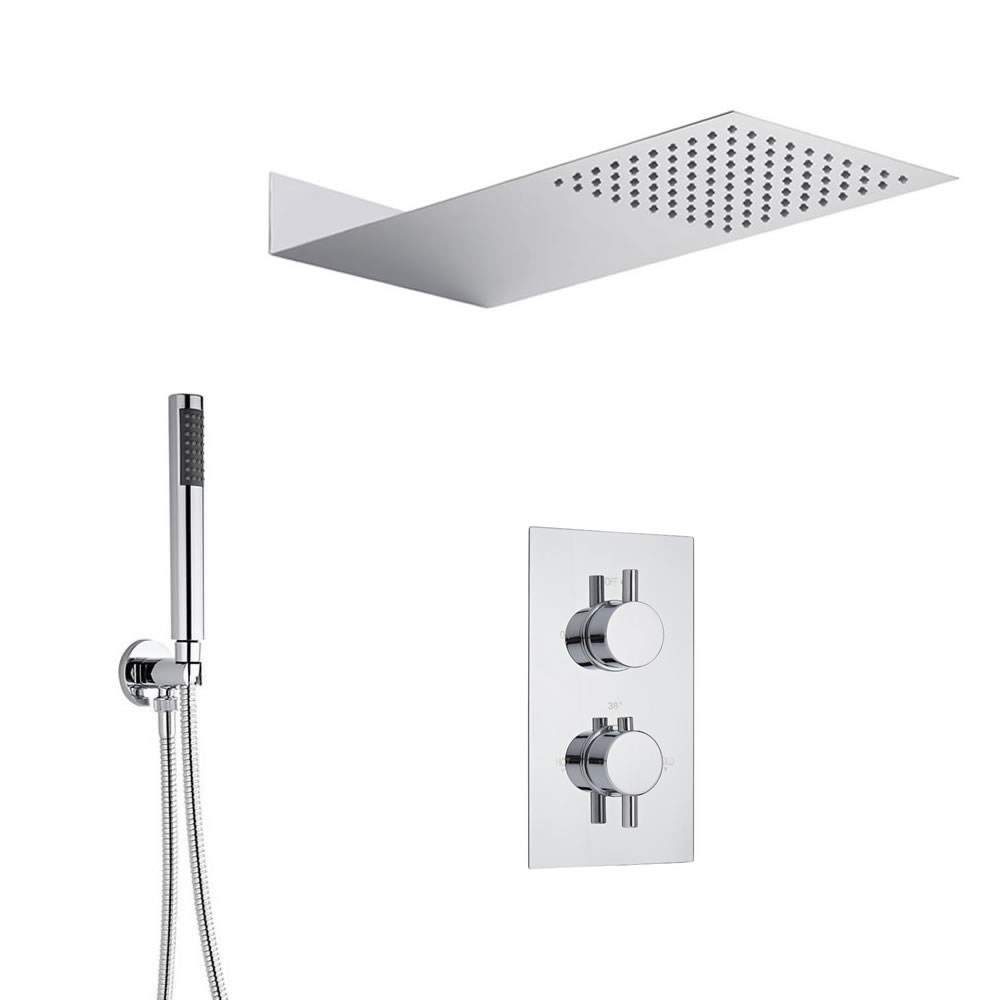 Kit Douche Thermostatique encastrable Design Géométrique Pommeau 23x40cm & Douchette Ecco