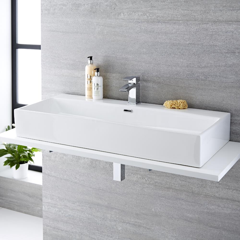 Grande vasque suspendue 100 x 42cm Sandford & Mitigeur Wick