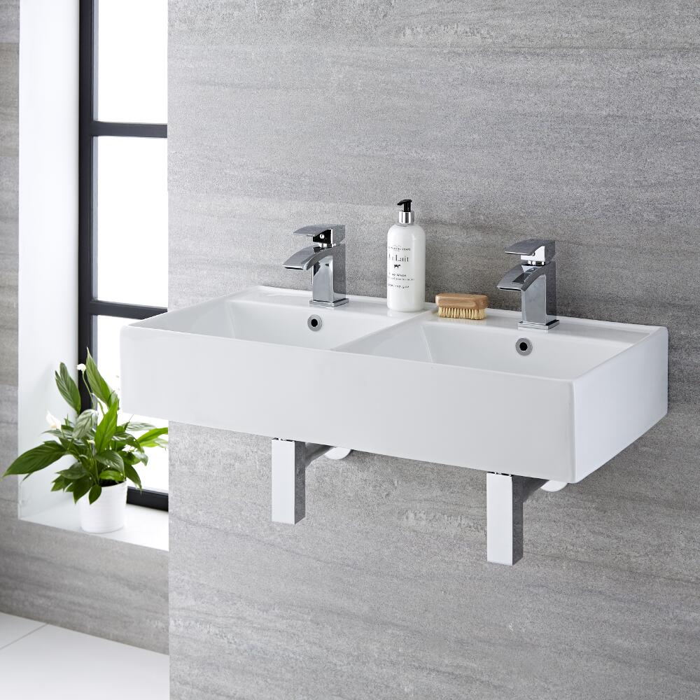 Double vasque suspendue 82 x 42cm Halwell