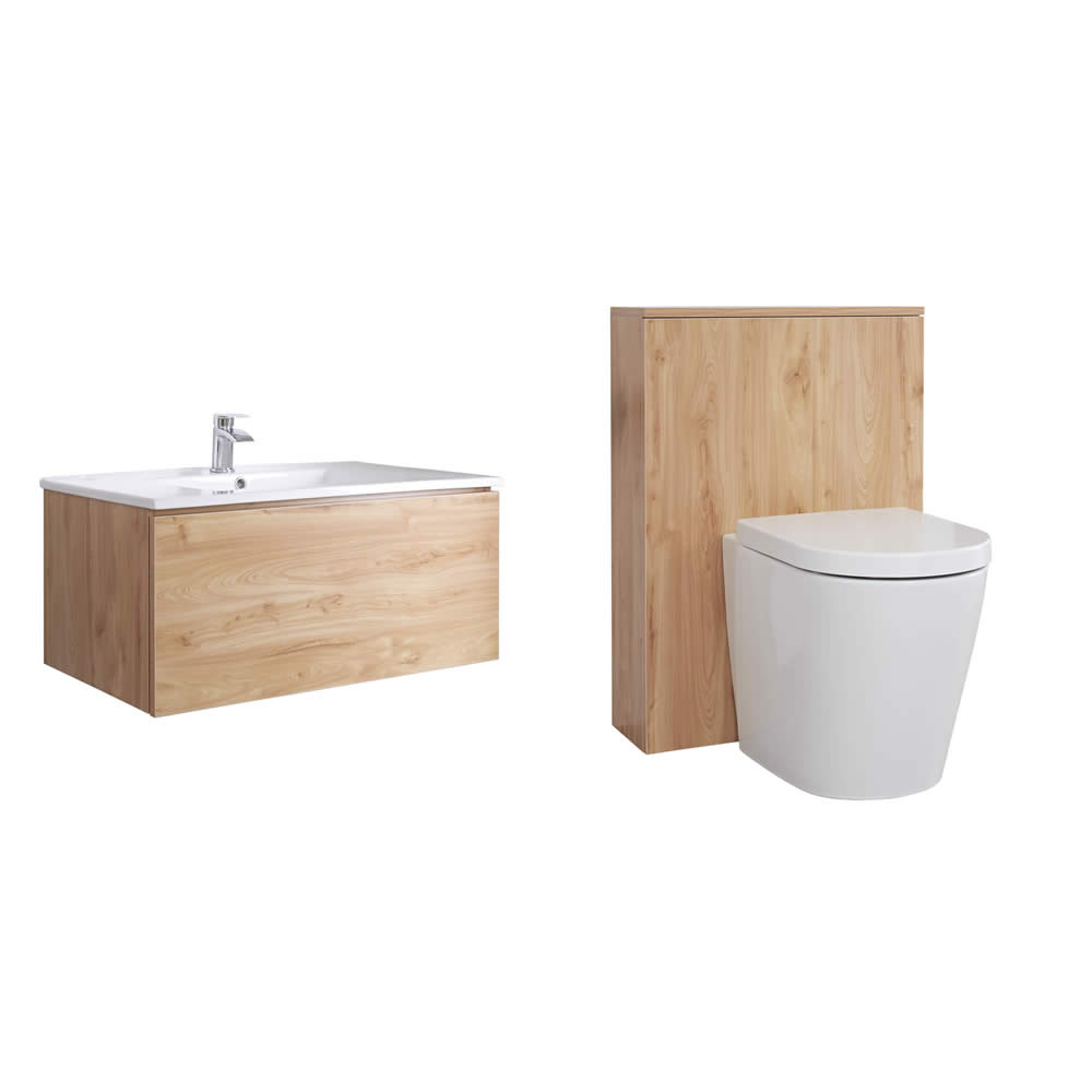 Meuble Lavabo Newington 80cm & Pack WC Chêne Doré