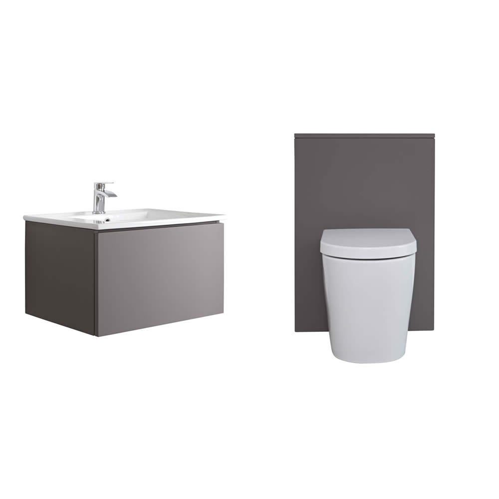 Meuble Lavabo Newington 60cm & Pack WC Gris Mat