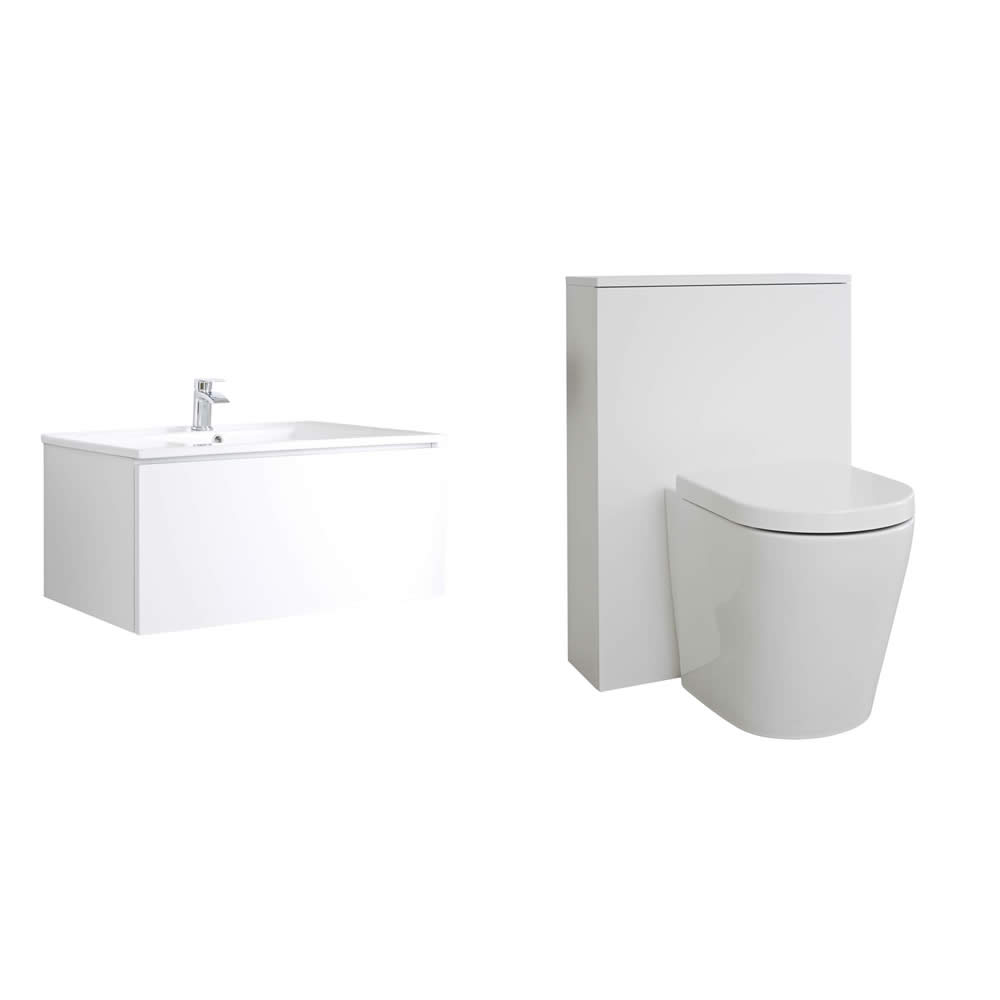 Meuble Lavabo Newington 80cm & Pack WC Blanc Mat