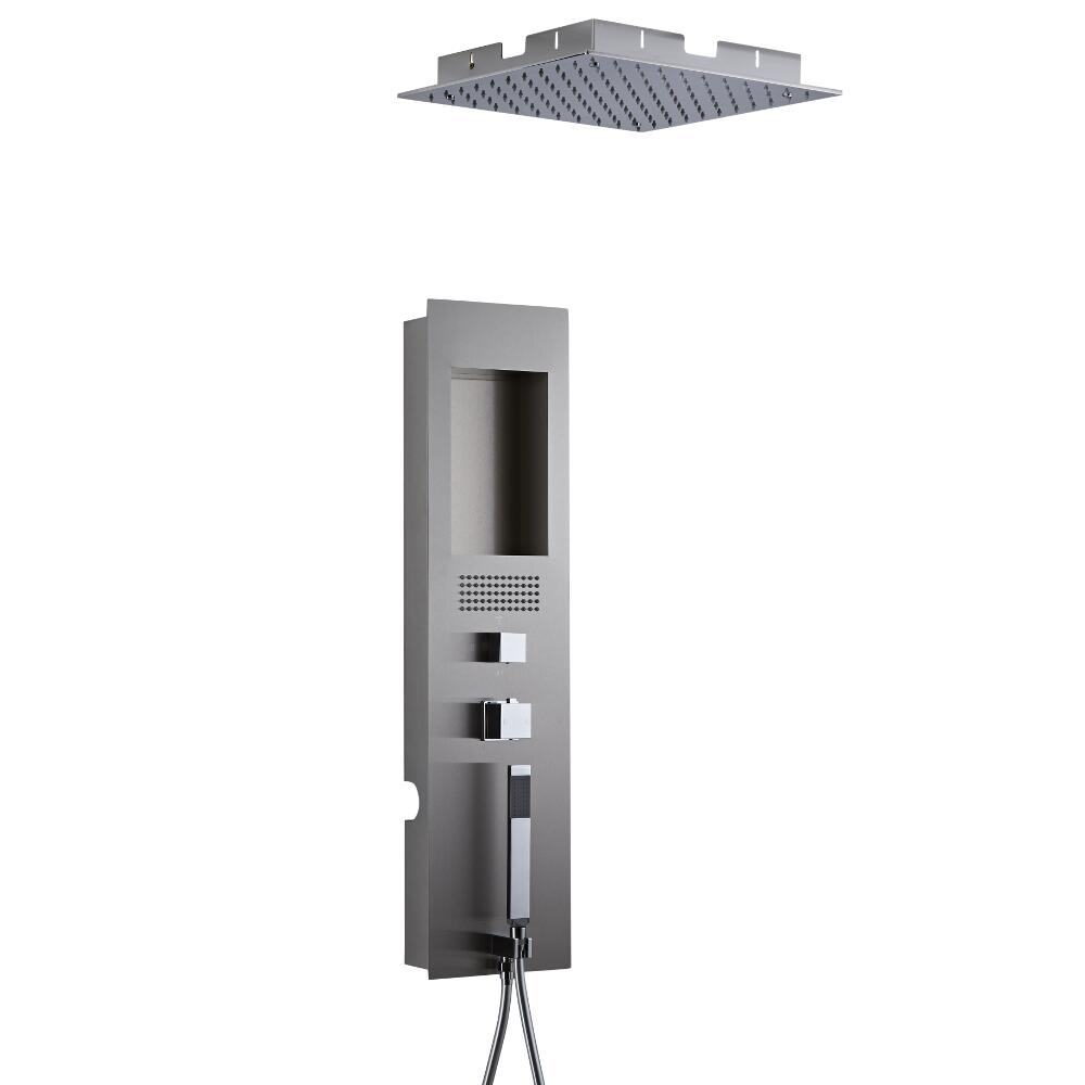 Colonne de Douche Encastrée Métal Brossé Pommeau de Douche Plafonnier Encastré Carré 40cm