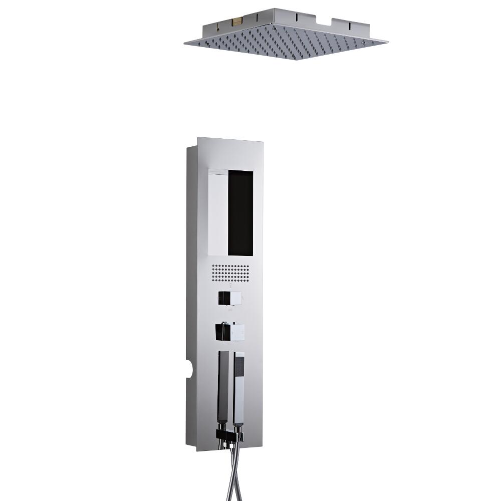 Colonne de Douche Encastrée Chromée avec Pommeau de Douche Plafonnier Carré 40cm