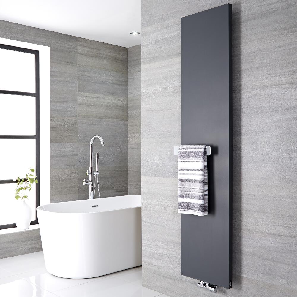 Radiateur vertical anthracite 180x40cm Rubi & Barre porte serviette 32x6cm