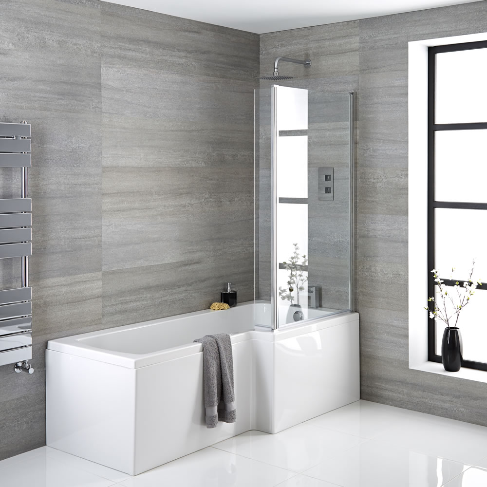 Baignoire asymétrique 170x85cm Angle droit & Pare-baignoire Portland