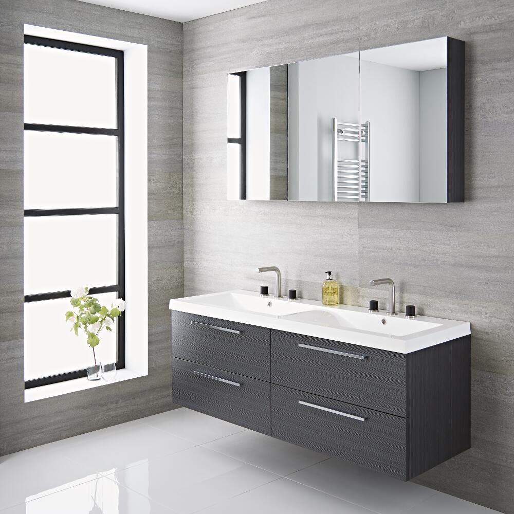 Meuble salle de bain double vasque 144x51x55cm Langley Gris