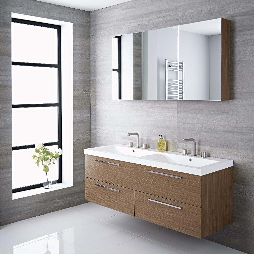 Meuble salle de bain double vasque 144x51x55cm Langley Chêne