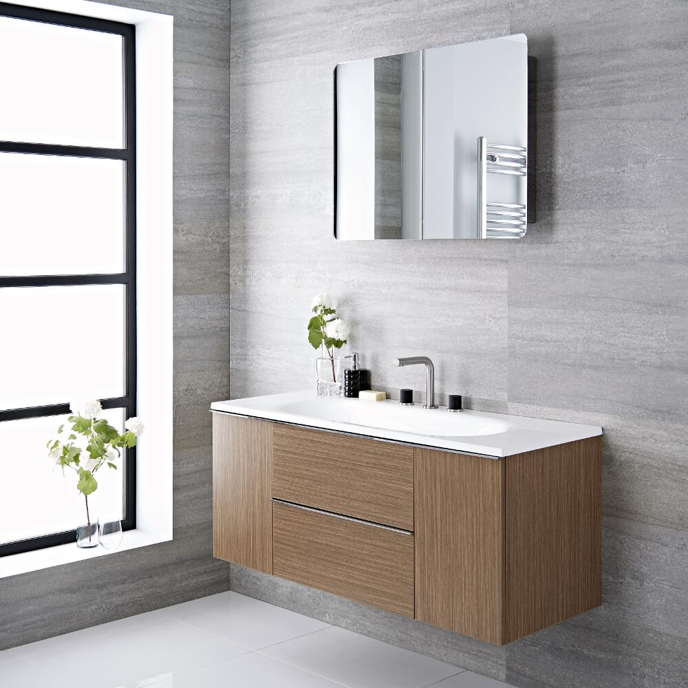 Meuble vasque salle de bain 120x48x52cm Randwick Chêne