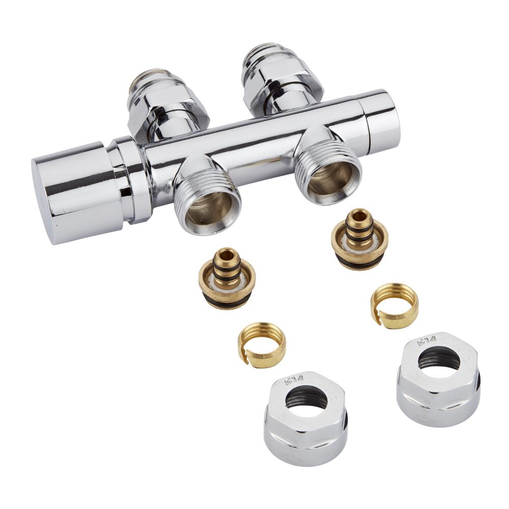 Robinet Radiateur Équerre droit 3/4'' Mâle Chromé & Adaptateurs multicouche 14mm