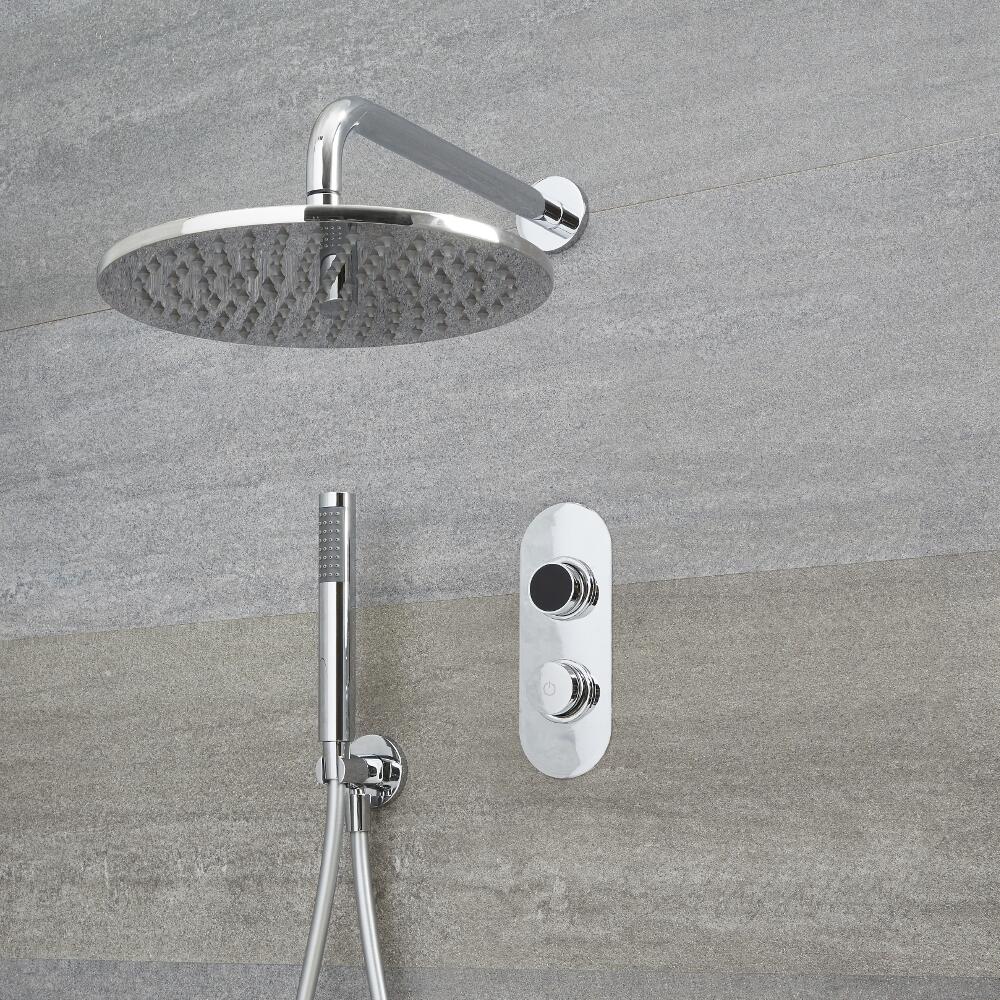 Douche Digitale Thermostatique 2 Fonctions - Pommeau Ø 30cm Mural & Douchette - Narus