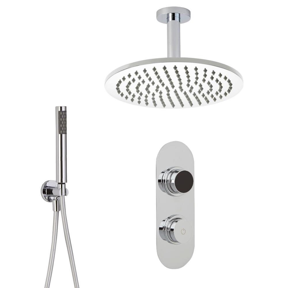 Douche Digitale Thermostatique 2 Fonctions - Pommeau Ø 30cm Plafond & Douchette